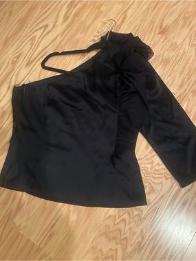 St. John Black One-Shoulder Ruffle Top